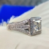 3.5TCW VVS Antique Colorless Princess Cut Designer Moissanite Wedding Set, 3 Way Split Shank Bridal Set