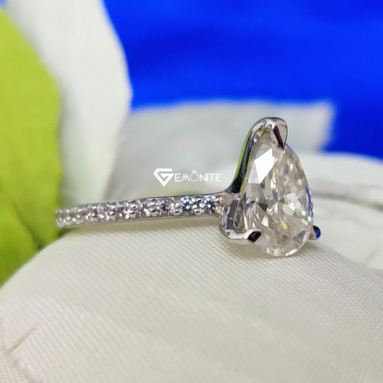 Pear Moissanite Ring, 2.0 Tcw Solitaire Engagement Ring, Half Eternity Ring for Birthday, Gift, Promise Pear Moissanite Ring, 2.0 Tcw Solitaire Engagement Ring, Half Eternity Ring for Birthday, Gift, Promise