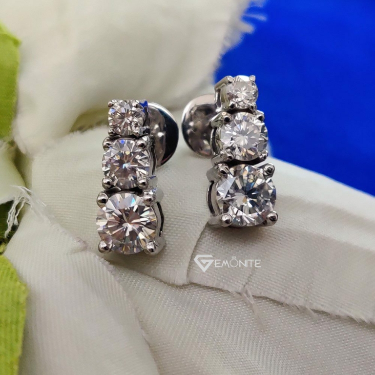 Classy 5Tcw Round Cut, Colorless Moissanite 3 Stone Stud Screw Back Earrings, Perfact Jewelry For Gift Classy 5Tcw Round Cut, Colorless Moissanite 3 Stone Stud Screw Back Earrings, Perfact Jewelry For Gift