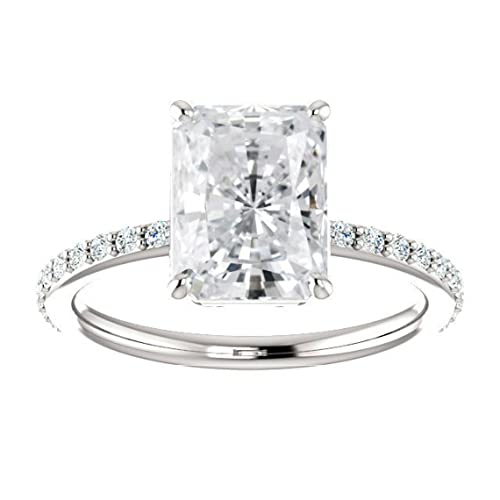 5.0CT Radiant Cut, Colorless Moissanite Engagement Ring, Wedding/Bridal Ring Set, Solitaire Halo Style, Solid Sterling Silver Vintage Antique Anniversary Promise Rings Gift for Her