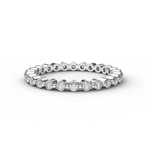 2 MM Floating Full Eternity Matching Wedding Band, Round Colorless Moissanite Band, 925 Sterling Silver, Engagement Ring, Wedding/Bridal Rings Set, Solitaire Halo Style, Gift for Her
