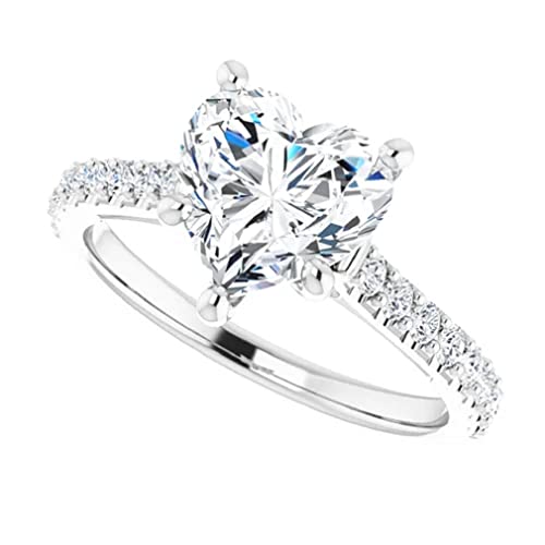 2 CT Heart Cut Colorless Moissanite Engagement Ring, Wedding/Bridal Ring Set, Solitaire Halo Style, Solid Sterling Silver Vintage Antique Anniversary Promise Ring Gift for Her