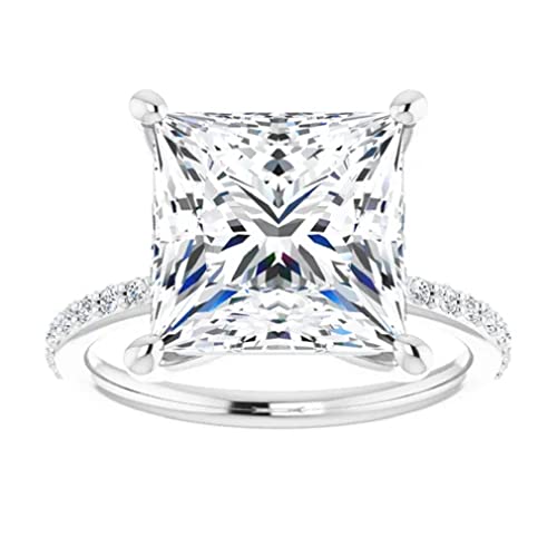 4 CT Princess Cut Colorless Moissanite Engagement Ring, Wedding/Bridal Ring Set, Solitaire Halo Style, Solid Sterling Silver Vintage Antique Anniversary Bridal Rings Gift for Her