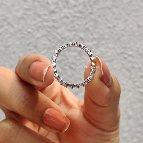 2 MM Floating Full Eternity Matching Wedding Band, Round Colorless Moissanite Band, 925 Sterling Silver, Engagement Ring, Wedding/Bridal Rings Set, Solitaire Halo Style, Gift for Her