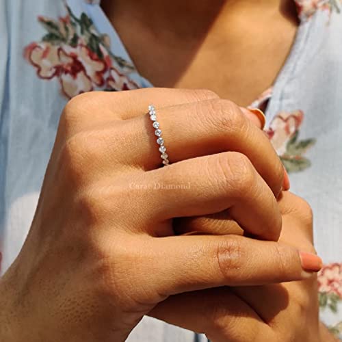 2 MM Floating Full Eternity Matching Wedding Band, Round Colorless Moissanite Band, 925 Sterling Silver, Engagement Ring, Wedding/Bridal Rings Set, Solitaire Halo Style, Gift for Her