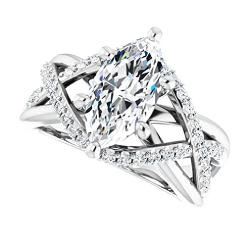 2 CT Marquise Cut Colorless Moissanite Engagement Ring, Wedding/Bridal Ring Set, Solitaire Halo Style, Solid Sterling Silver Vintage Antique Anniversary Promise Ring Gifts for Her