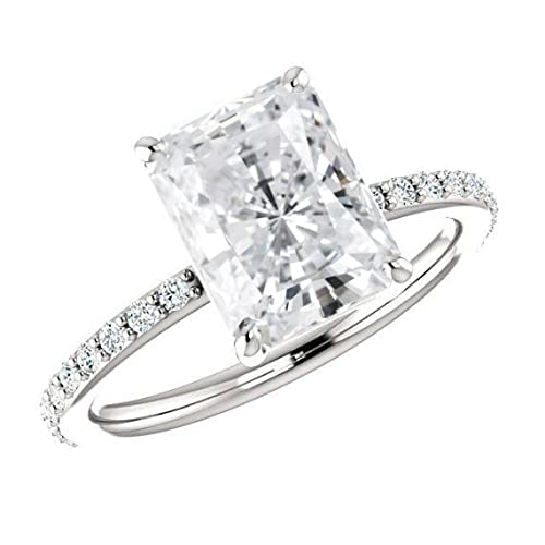 5.0CT Radiant Cut, Colorless Moissanite Engagement Ring, Wedding/Bridal Ring Set, Solitaire Halo Style, Solid Sterling Silver Vintage Antique Anniversary Promise Rings Gift for Her