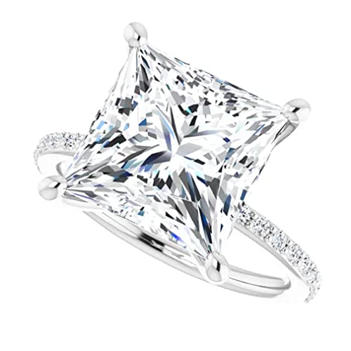4 CT Princess Cut Colorless Moissanite Engagement Ring, Wedding/Bridal Ring Set, Solitaire Halo Style, Solid Sterling Silver Vintage Antique Anniversary Bridal Rings Gift for Her
