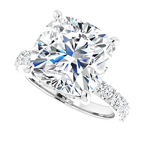 6 CT Cushion Cut Colorless Moissanite Engagement Ring, Wedding/Bridal Ring Set, Solitaire Halo Style, Solid Sterling Silver Vintage Antique Anniversary Promise Ring Gift for Her