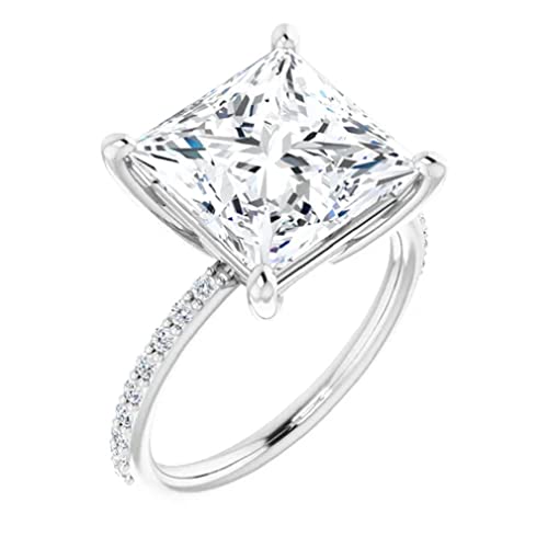 4 CT Princess Cut Colorless Moissanite Engagement Ring, Wedding/Bridal Ring Set, Solitaire Halo Style, Solid Sterling Silver Vintage Antique Anniversary Bridal Rings Gift for Her
