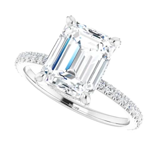 3 CT Emerald Cut Colorless Moissanite Engagement Ring, Wedding/Bridal Ring Set, Solitaire Halo Style, Solid Sterling Silver Vintage Antique Anniversary Bridal Rings Gift for Her