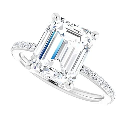 3 CT Emerald Cut Colorless Moissanite Engagement Ring, Wedding/Bridal Ring Set, Solitaire Halo Style, Solid Sterling Silver Vintage Antique Anniversary Bridal Rings Gift for Her