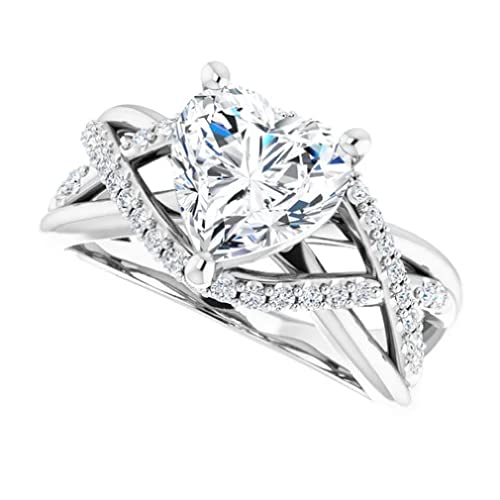 2 CT Heart Cut Colorless Moissanite Engagement Ring, Wedding/Bridal Ring Set, Solitaire Halo Style, Solid Sterling Silver Vintage Antique Anniversary Promise Ring Gifts for Her