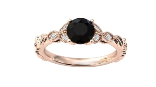 2.00 CT Art Deco Black Onyx Engagement Ring For Women Vintage Floral Black Onyx Wedding Ring Art Deco Leaf Wedding Ring Onyx Bridal Anniversary Ring