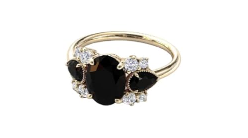 1.00 CT Vintage Black Onyx Engagement Ring Women Black Engagement Rings 14k Yellow Gold Black Onyx Wedding Ring Black Stone Vintage Bridal Anniversary Rings