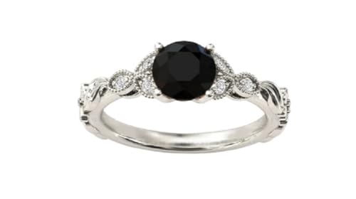 2.00 CT Art Deco Black Onyx Engagement Ring For Women Vintage Floral Black Onyx Wedding Ring Art Deco Leaf Wedding Ring Onyx Bridal Anniversary Ring
