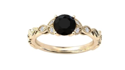 2.00 CT Art Deco Black Onyx Engagement Ring For Women Vintage Floral Black Onyx Wedding Ring Art Deco Leaf Wedding Ring Onyx Bridal Anniversary Ring