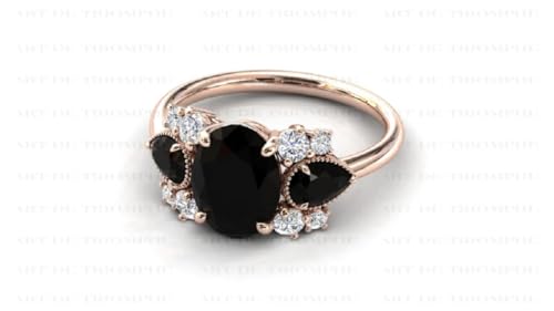 1.00 CT Vintage Black Onyx Engagement Ring Women Black Engagement Rings 14k Yellow Gold Black Onyx Wedding Ring Black Stone Vintage Bridal Anniversary Rings