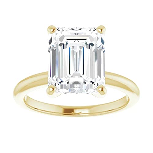 10K Solid Yellow Gold Handmade Engagement Ring 2 CT Emerald Cut Moissanite Diamond Solitaire Wedding/Bridal Rings for Women/Her Propose Ring