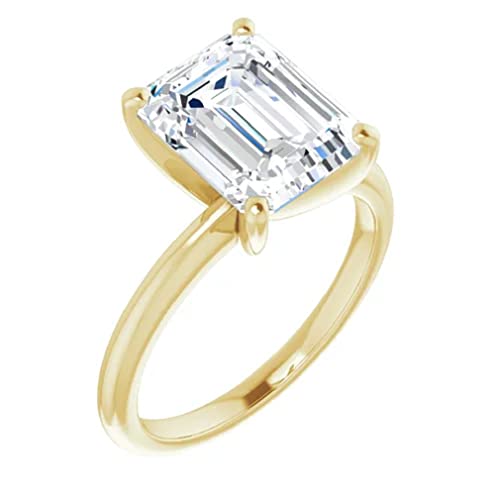 10K Solid Yellow Gold Handmade Engagement Ring 2 CT Emerald Cut Moissanite Diamond Solitaire Wedding/Bridal Rings for Women/Her Propose Ring