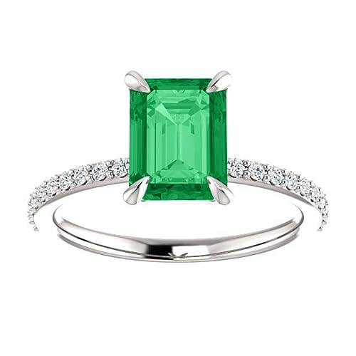 Trendy 2 CT Emerald Cut Emerald Engagement Ring 14k White Gold, Genuine Emerald Diamond Pave Band, Natural Green Emerald Ring, Emerald Edwardian Ring, Wedding Ring Trendy 2 CT Emerald Cut Emerald Engagement Ring 14k White Gold, Genuine Emerald Diamond Pave Band, Natural Green Emerald Ring, Emerald Edwardian Ring, Wedding Ring