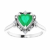 Vintage Halo 1 CT Heart Shape Emerald Diamond Ring 10K White Gold, Victorian Natural Green Emerald Engagement Ring, Antique Emerald Ring, Wedding Ring