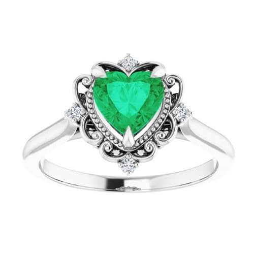 Vintage Halo 1 CT Heart Shape Emerald Diamond Ring 10K White Gold, Victorian Natural Green Emerald Engagement Ring, Antique Emerald Ring, Wedding Ring Vintage Halo 1 CT Heart Shape Emerald Diamond Ring 10K White Gold, Victorian Natural Green Emerald Engagement Ring, Antique Emerald Ring, Wedding Ring