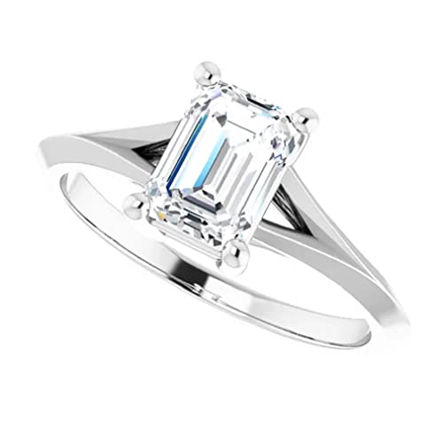 10K Solid White Gold Handmade Engagement Rings 1.0 CT Emerald Cut Moissanite Diamond Solitaire Wedding/Bridal Ring Set for Women/Her Propose Ring Gifts