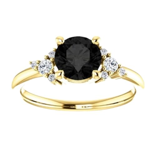 1.00 CT Scatter Black Diamond Engagement Ring 14k Yellow Gold, Cluster Black Diamond Ring, Unique Halo Black Onyx Ring, Modern Black Diamond Ring, Perfect Ring For Her