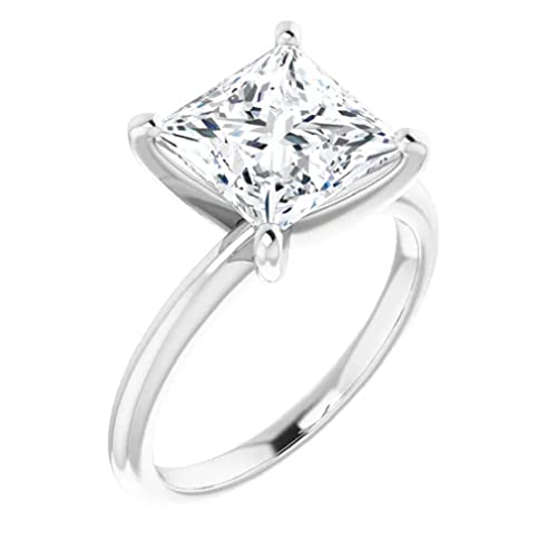 10K Solid White Gold Handmade Engagement Ring 2 CT Princess Cut Moissanite Diamond Solitaire Wedding/Bridal Rings for Women/Her Propose Ring
