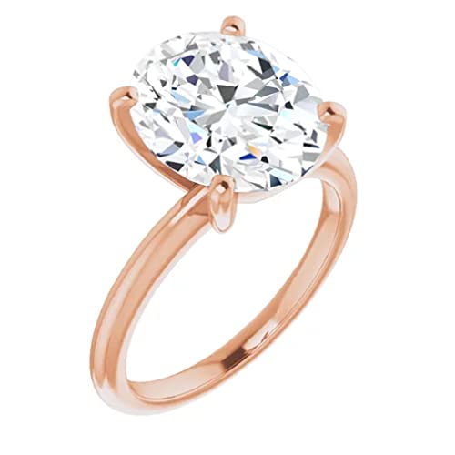 10K Solid Rose Gold Handmade Engagement Rings 5 CT Oval Cut Moissanite Diamond Solitaire Wedding/Bridal Rings Set for Women/Her Propose Rings, Perfact for Gifts Or As You Want