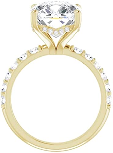 18K Gold 5 CT Cushion Cut VVS1 Colorless Moissanite Engagement Rings for Women Bridal Set Handmade Diamond Wedding Rings for Gifts Yellow Gold