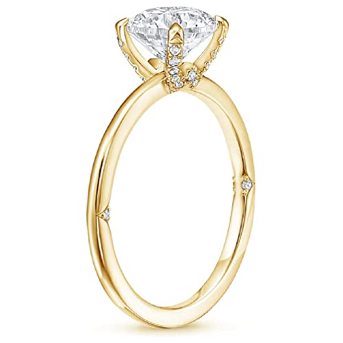 10K Solid Yellow Gold Handmade Engagement Rings 2 CT Oval Cut Moissanite Diamond Solitaire Wedding/Bridal Ring Set for Women/Her Propose Rings