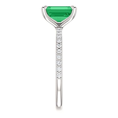Trendy 2 CT Emerald Cut Emerald Engagement Ring 14k White Gold, Genuine Emerald Diamond Pave Band, Natural Green Emerald Ring, Emerald Edwardian Ring, Wedding Ring Trendy 2 CT Emerald Cut Emerald Engagement Ring 14k White Gold, Genuine Emerald Diamond Pave Band, Natural Green Emerald Ring, Emerald Edwardian Ring, Wedding Ring