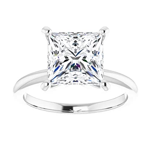 10K Solid White Gold Handmade Engagement Ring 2 CT Princess Cut Moissanite Diamond Solitaire Wedding/Bridal Rings for Women/Her Propose Ring
