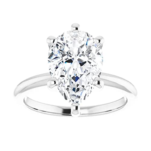 10K Solid White Gold Handmade Engagement Ring 3 CT Pear Cut Moissanite Diamond Solitaire Wedding/Bridal Rings for Women/Her Propose Ring