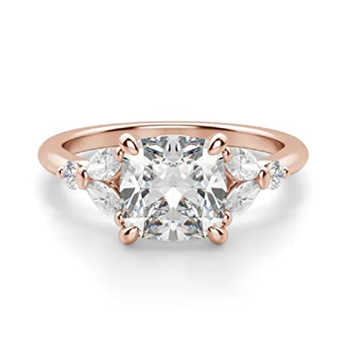 10K Solid Rose Gold Handmade Engagement Ring 2.00 CT Cushion Cut Moissanite Diamond Solitaire Wedding/Bridal Ring for Her/Woman, Perfect Rings for Wife