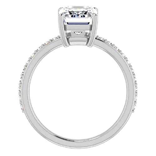 10K Solid White Gold Handmade Engagement Rings 2.0 CT Emerald Cut Moissanite Diamond Solitaire Wedding/Bridal Ring Set for Women/Her Propose Ring