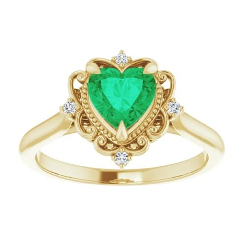 Vintage Halo 1 CT Heart Shape Emerald Diamond Ring 10K White Gold, Victorian Natural Green Emerald Engagement Ring, Antique Emerald Ring, Wedding Ring Vintage Halo 1 CT Heart Shape Emerald Diamond Ring 10K White Gold, Victorian Natural Green Emerald Engagement Ring, Antique Emerald Ring, Wedding Ring