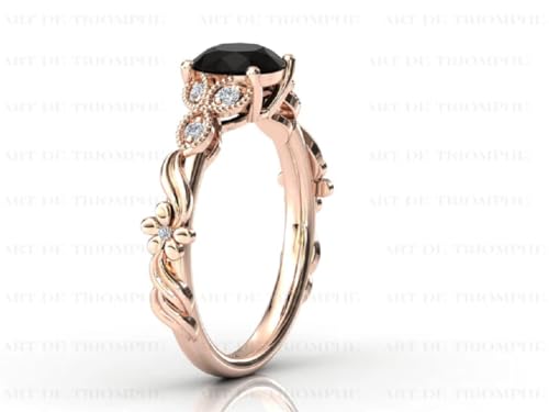 2.00 CT Art Deco Black Onyx Engagement Ring For Women Vintage Floral Black Onyx Wedding Ring Art Deco Leaf Wedding Ring Onyx Bridal Anniversary Ring