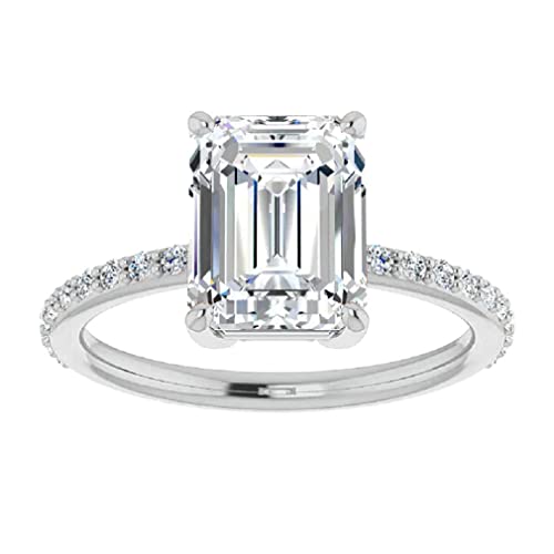 10K Solid White Gold Handmade Engagement Rings 2.0 CT Emerald Cut Moissanite Diamond Solitaire Wedding/Bridal Ring Set for Women/Her Propose Ring