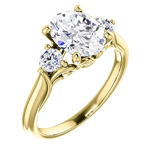 10K Solid Yellow Gold Handmade Engagement Ring 2CT Oval Cut Moissanite Diamond Solitaire Wedding/Bridal Rings Set for Women/Her Propose Ring