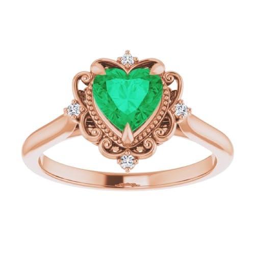 Vintage Halo 1 CT Heart Shape Emerald Diamond Ring 10K White Gold, Victorian Natural Green Emerald Engagement Ring, Antique Emerald Ring, Wedding Ring Vintage Halo 1 CT Heart Shape Emerald Diamond Ring 10K White Gold, Victorian Natural Green Emerald Engagement Ring, Antique Emerald Ring, Wedding Ring