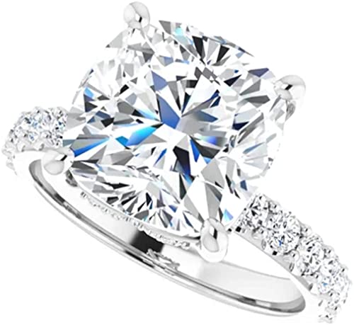 18K Gold 5 CT Cushion Cut VVS1 Colorless Moissanite Engagement Rings for Women Bridal Set Handmade Diamond Wedding Rings for Gifts