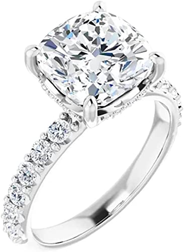 2 CT Cushion Cut Colorless Moissanite Engagement Ring, Wedding/Bridal Ring Set, Solitaire Halo Style, Solid Sterling Silver Vintage Antique Anniversary Promise Ring Gifts for Her
