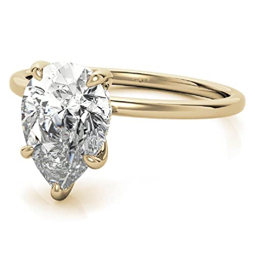 10K Solid Yellow Gold Handmade Engagement Ring 3.0 CT Pear Cut Moissanite Diamond Solitaire Wedding/Bridal Ring for Womens/Her Proposes Rings