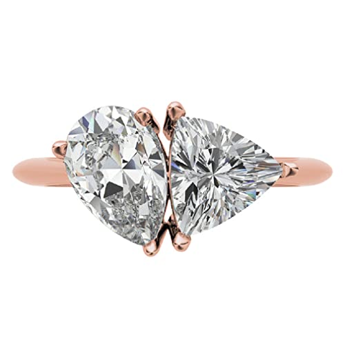 14K Solid Rose Gold Handmade Engagement Rings 6.0 CT Pear & Trillion Manual Cut Premium Simulated Diamond Solitaire Wedding/Bridal Ring Set for Women/Her Propose Rings