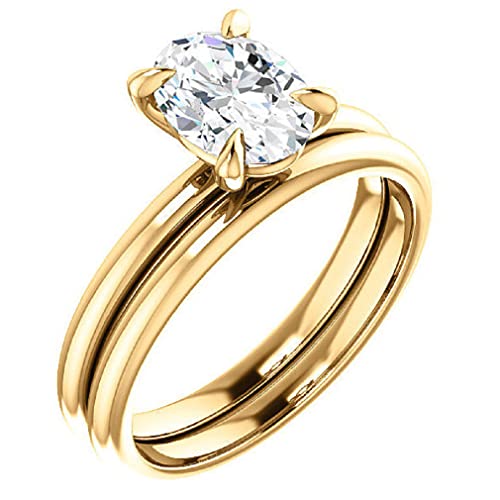 10K Solid Yellow Gold Handmade Engagement Rings 2.5 CT Oval Cut Moissanite Diamond Solitaire Wedding/Bridal Rings Set for Women/Her Propose Rings