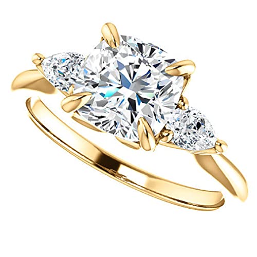 10K Solid Yellow Gold Handmade Engagement Ring 3.0 CT Cushion Cut Moissanite Diamond Solitaire Wedding/Bridal Ring for Women/Her Proposes Rings