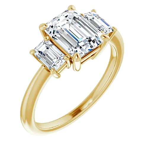 10K Solid Yellow Gold Handmade Engagement Rings 3.0 CT Emerald Cut Moissanite Diamond Solitaire Wedding/Bridal Rings for Women/Her Propose Ring